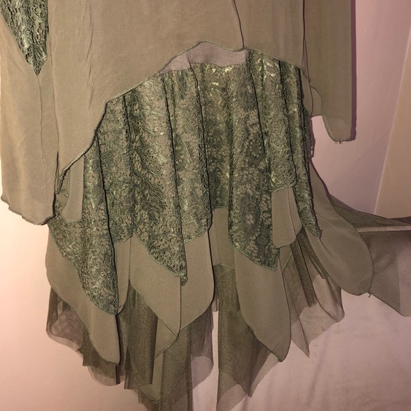 Olive Lace Top; Lace Overlay and Ruffle Undertank - Picture 3 of 7